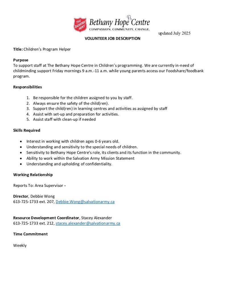 Children's Program Helper (Fridays)- 2025